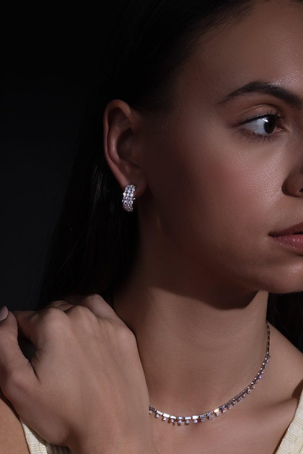 KWIAT-Lyric 3 Row Diamond Hoop Earrings-WHITE GOLD