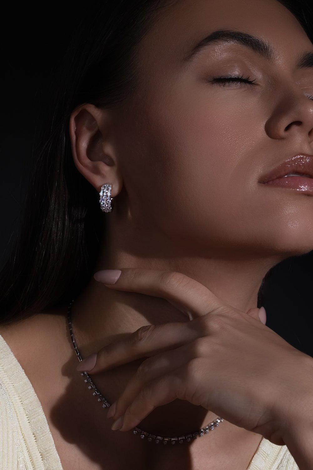KWIAT-Lyric 3 Row Diamond Hoop Earrings-WHITE GOLD