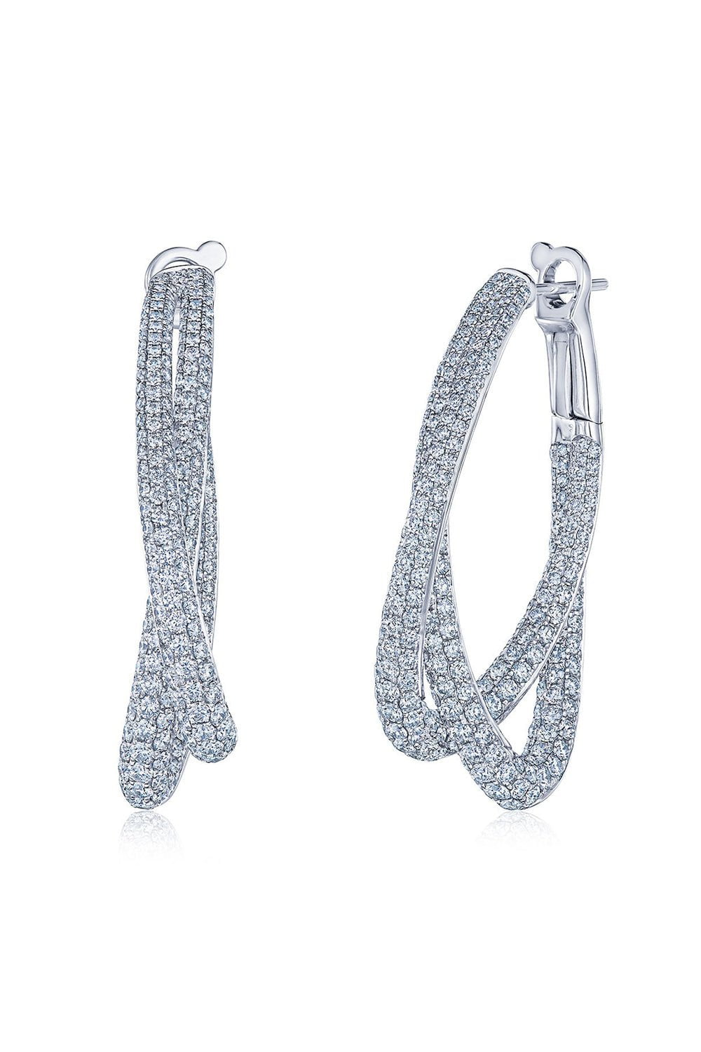 KWIAT-Moonlight Crossover Diamond Hoop Earrings-WHITE GOLD