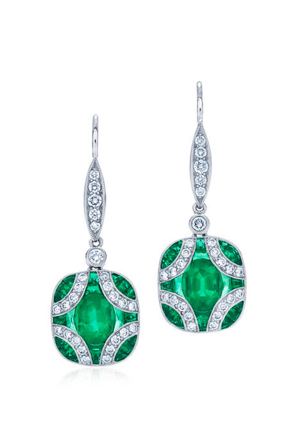 KWIAT-Small Argyle Emerald Diamond Drop Earrings-WHITE GOLD