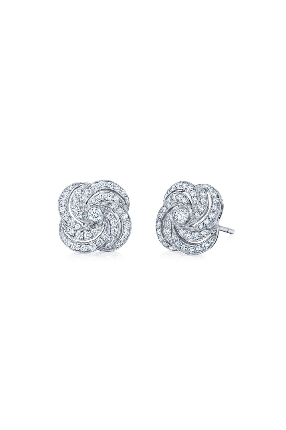 KWIAT-Splendor Clover Swirl Stud Earring-WHITE GOLD