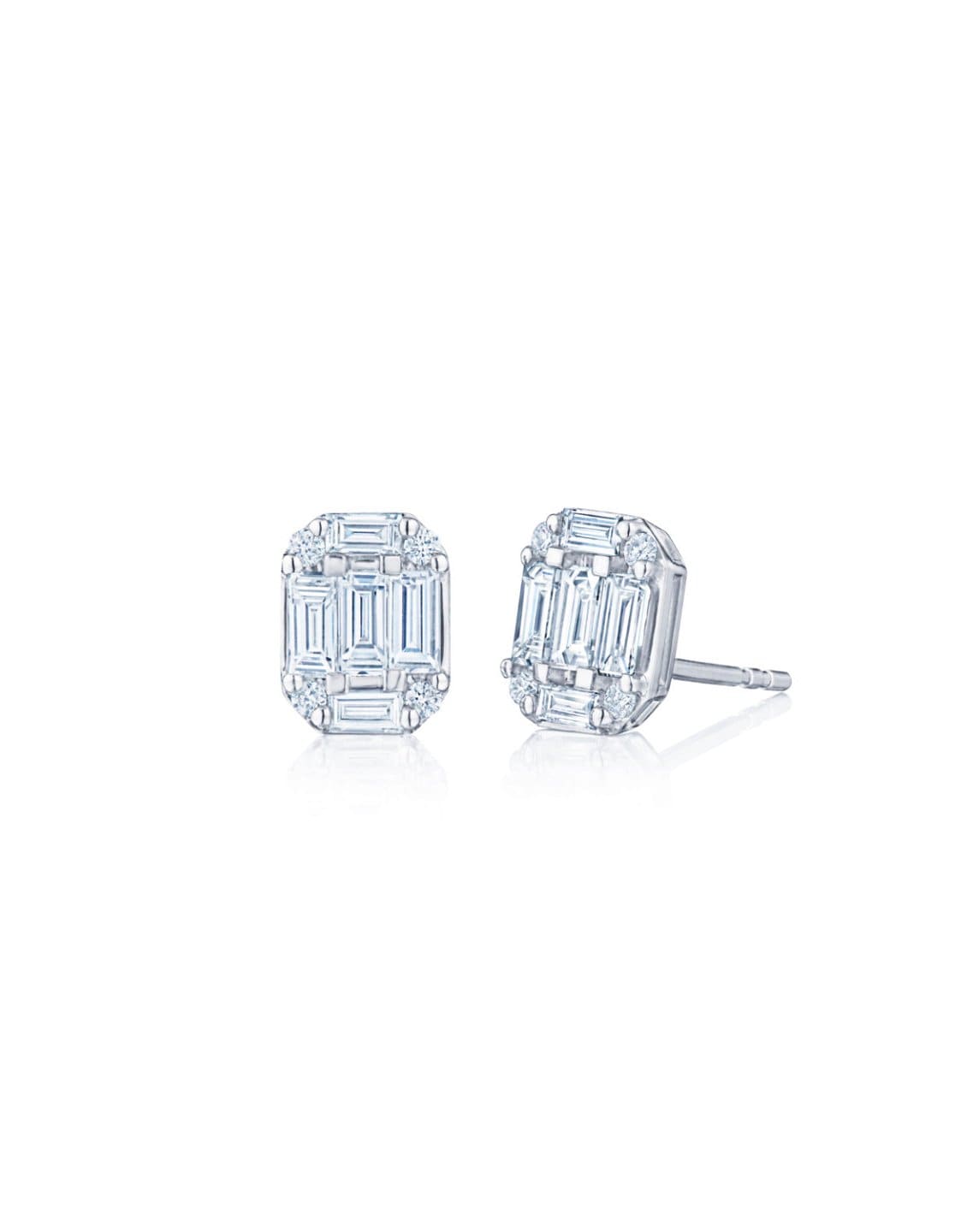 KWIAT-Sunburst Emerald Cut Diamond Studs-WHITE GOLD