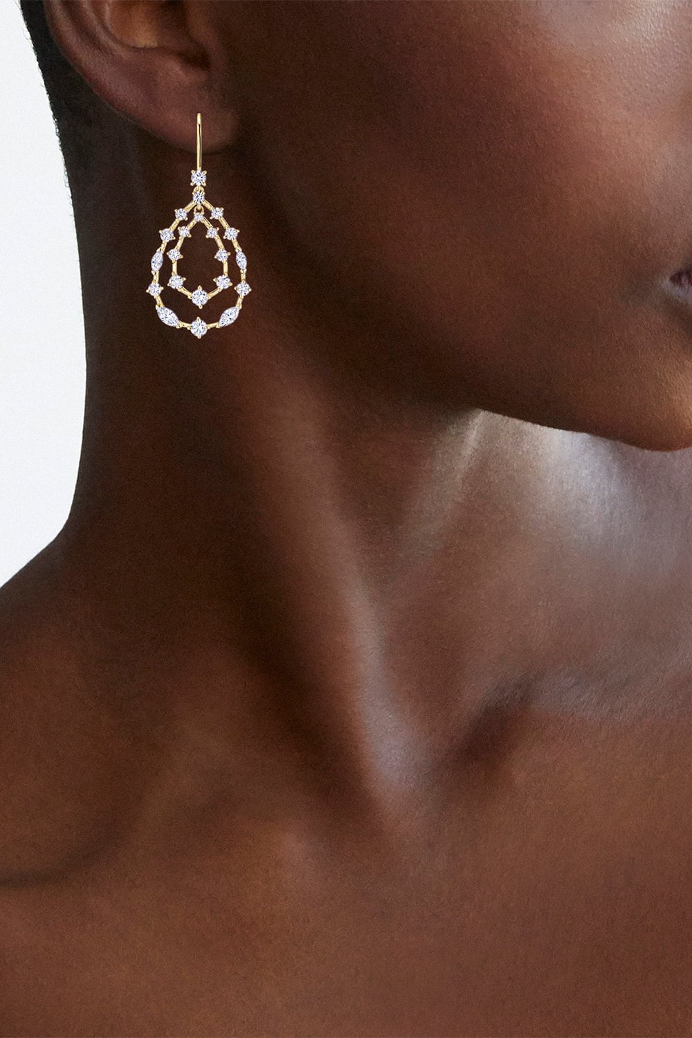 KWIAT-Starry Night Round Marquise Double Teardrop Diamond Earrings-YELLOW GOLD