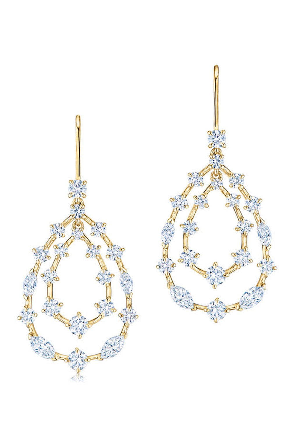 KWIAT-Starry Night Round Marquise Double Teardrop Diamond Earrings-YELLOW GOLD