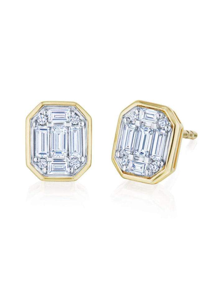 KWIAT-Sunburst Diamond Baguette Stud Earrings-YELLOW GOLD