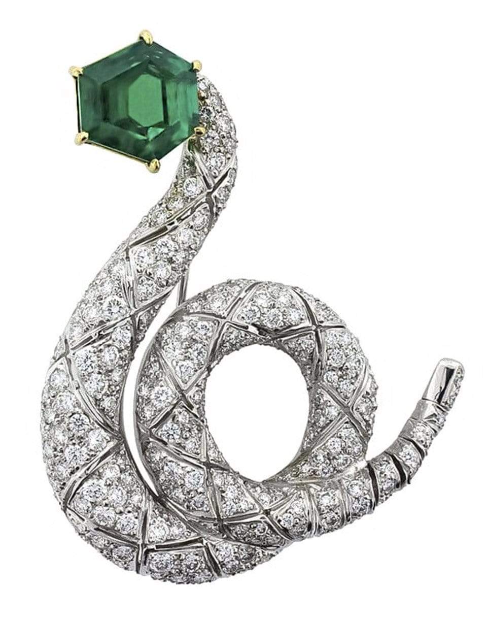 KWIAT-Emerald and Diamond Snake Brooch-WHITE GOLD