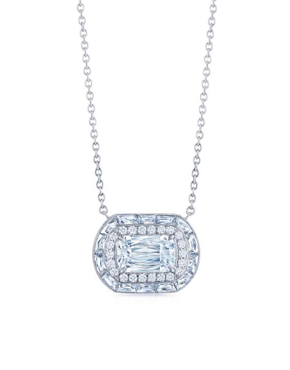KWIAT-Ashoka Diamond and Step Cut Halo Necklace-PLATINUM