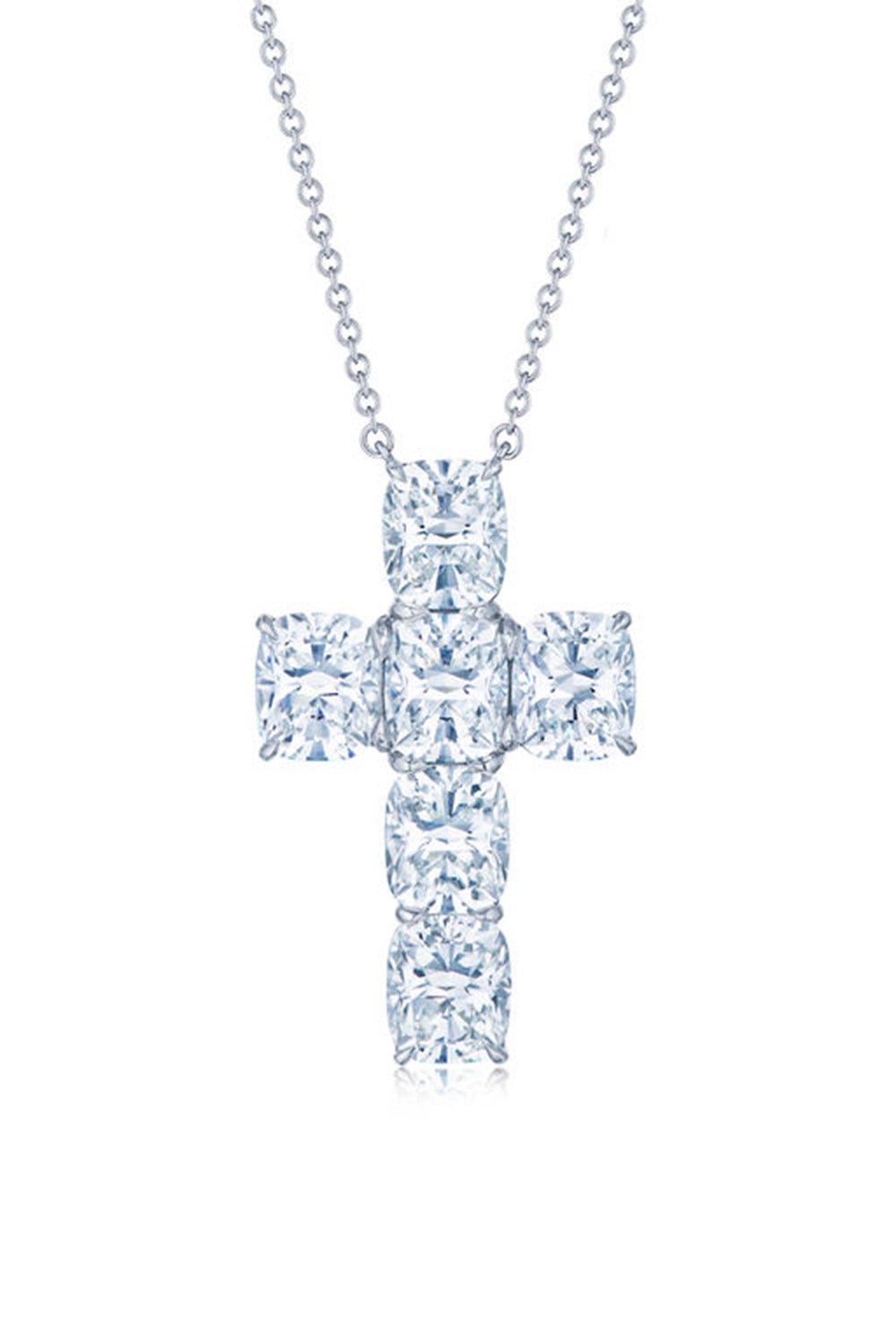 KWIAT-Cushion Diamond Cross Pendant Necklace-PLATINUM