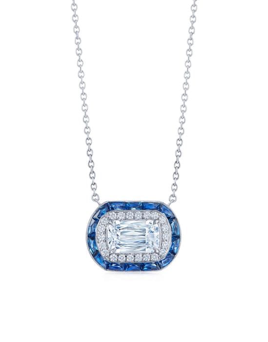 KWIAT-Ashoka Diamond and Sapphire Halo Pendant Necklace-WHITE GOLD