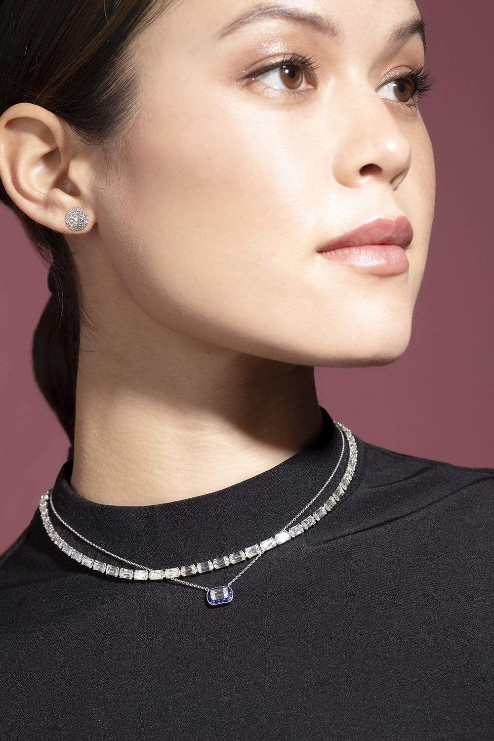 KWIAT-Ashoka Diamond Sapphire Halo Necklace-WHITE GOLD