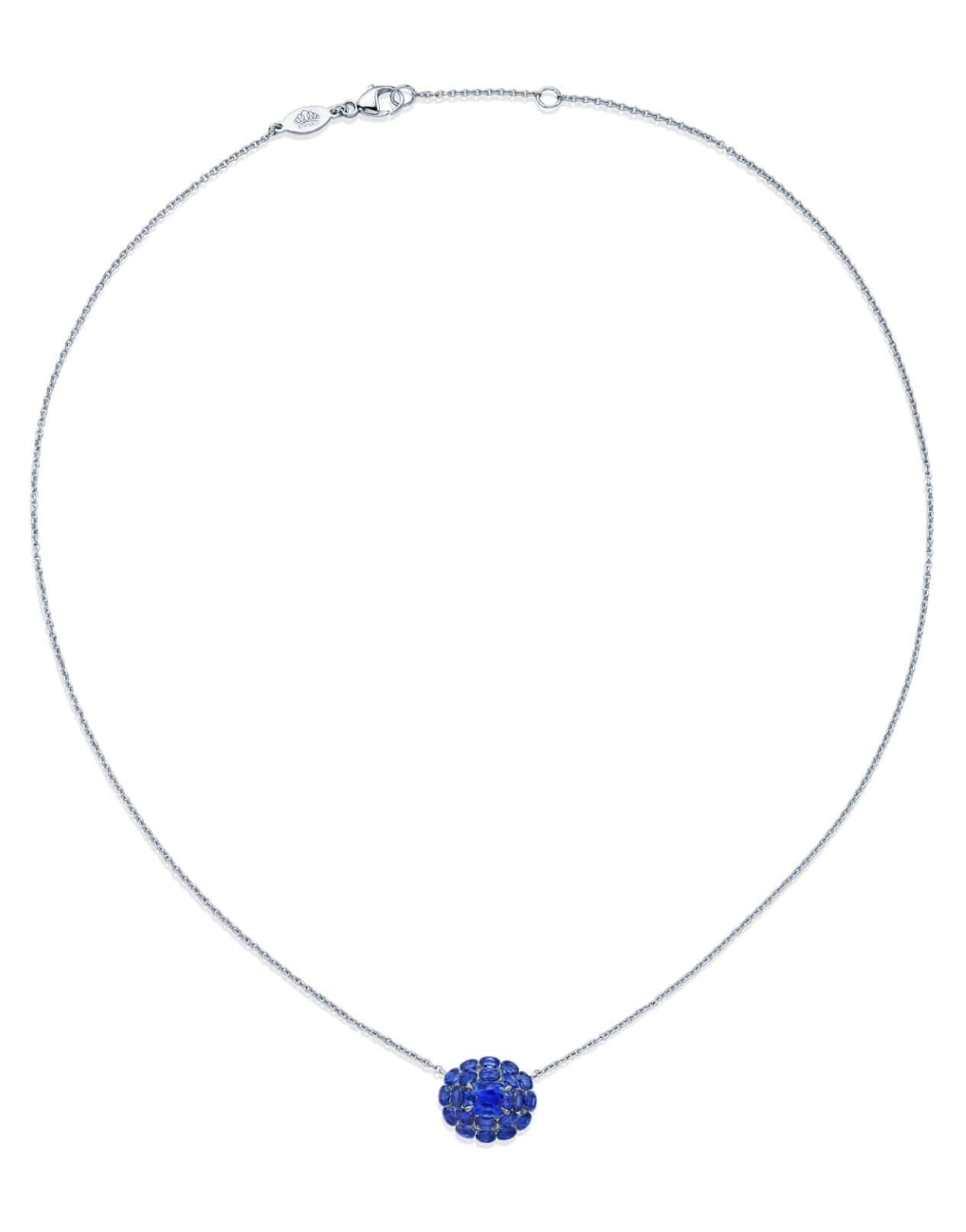 KWIAT-Blue Sapphire Cluster Pendant Necklace-WHITE GOLD