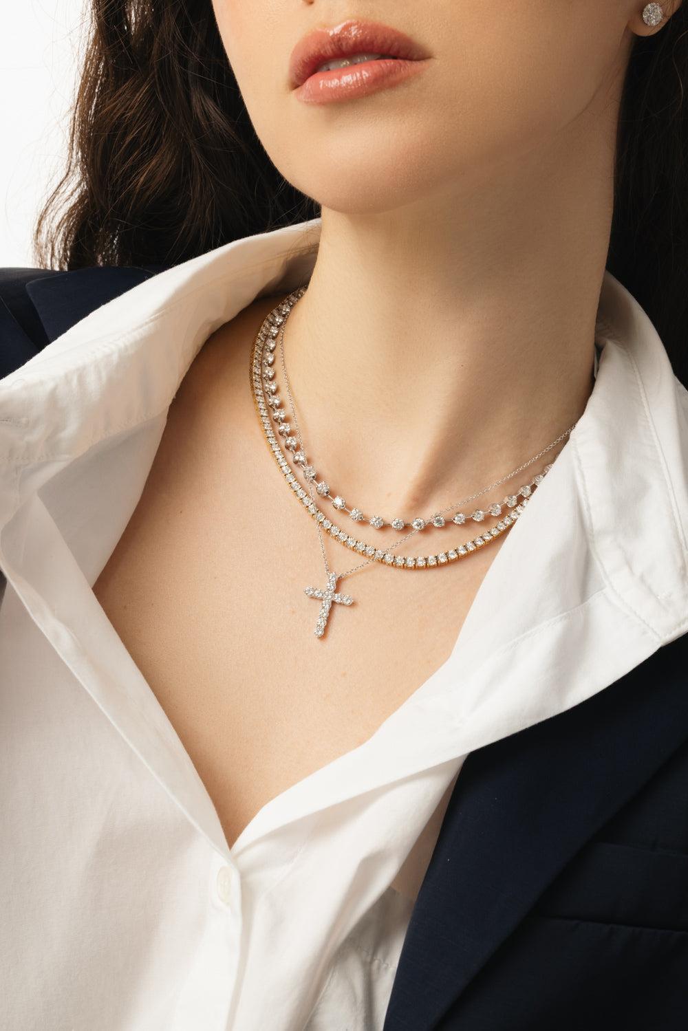 Diamond Cross Necklace-WHITE GOLD-JEWELRYFINE JEWELNECKLACE O-KWIAT