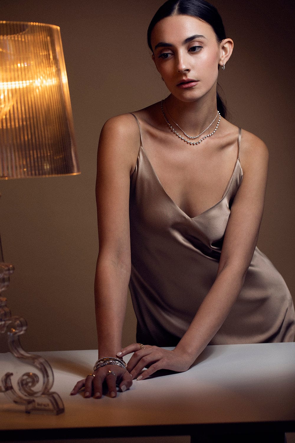 KWIAT-Starry Night 9 Stone Demi-Riviera Necklace-WHITE GOLD