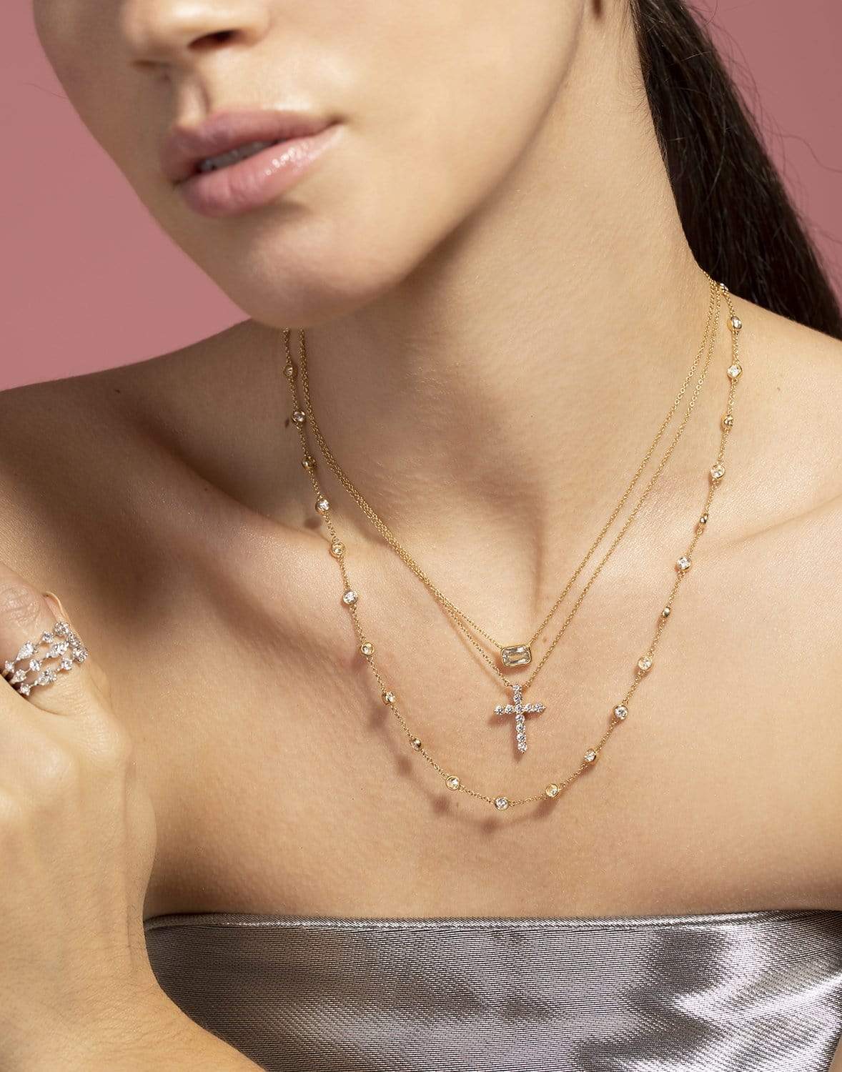 KWIAT-Bezel Set Diamond String Necklace-YELLOW GOLD