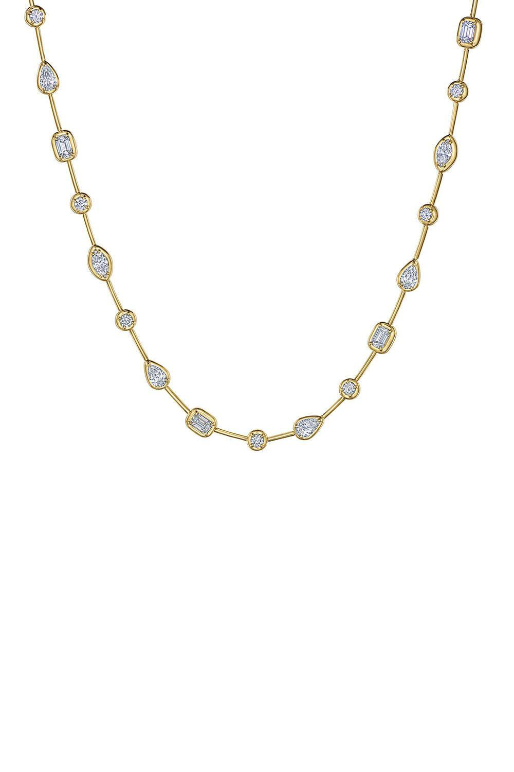 Diamond Mixed Starry Night Bezel Necklace-YELLOW GOLD-JEWELRYFINE JEWELNECKLACE O-KWIAT