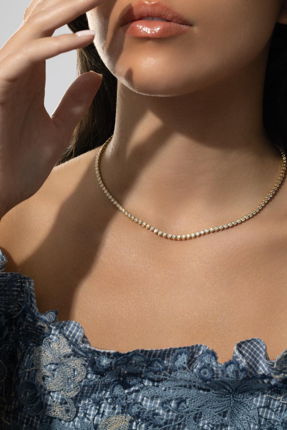 Riviera Bezel Set Diamond Line Necklace-YELLOW GOLD-JEWELRYFINE JEWELNECKLACE O-KWIAT