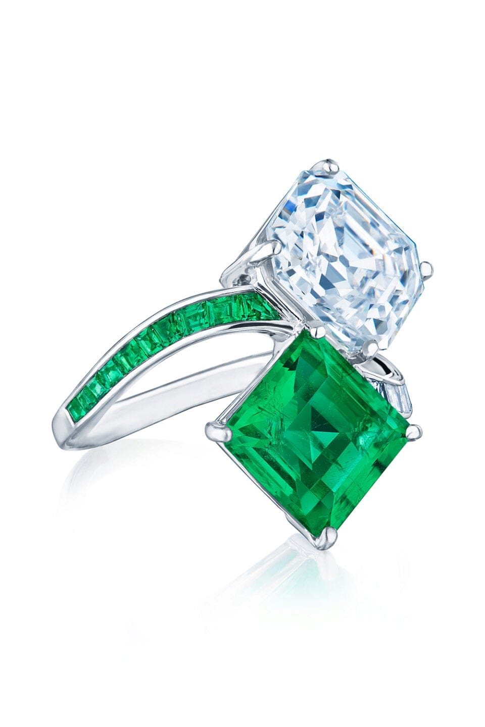 KWIAT-Emerald Toi Et Moi Ring-PLATINUM
