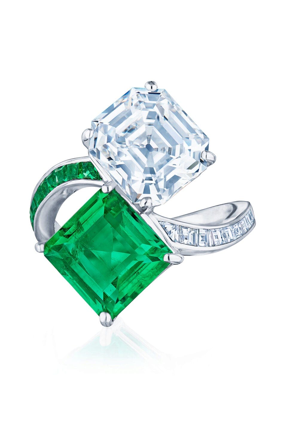 KWIAT-Emerald Toi Et Moi Ring-PLATINUM