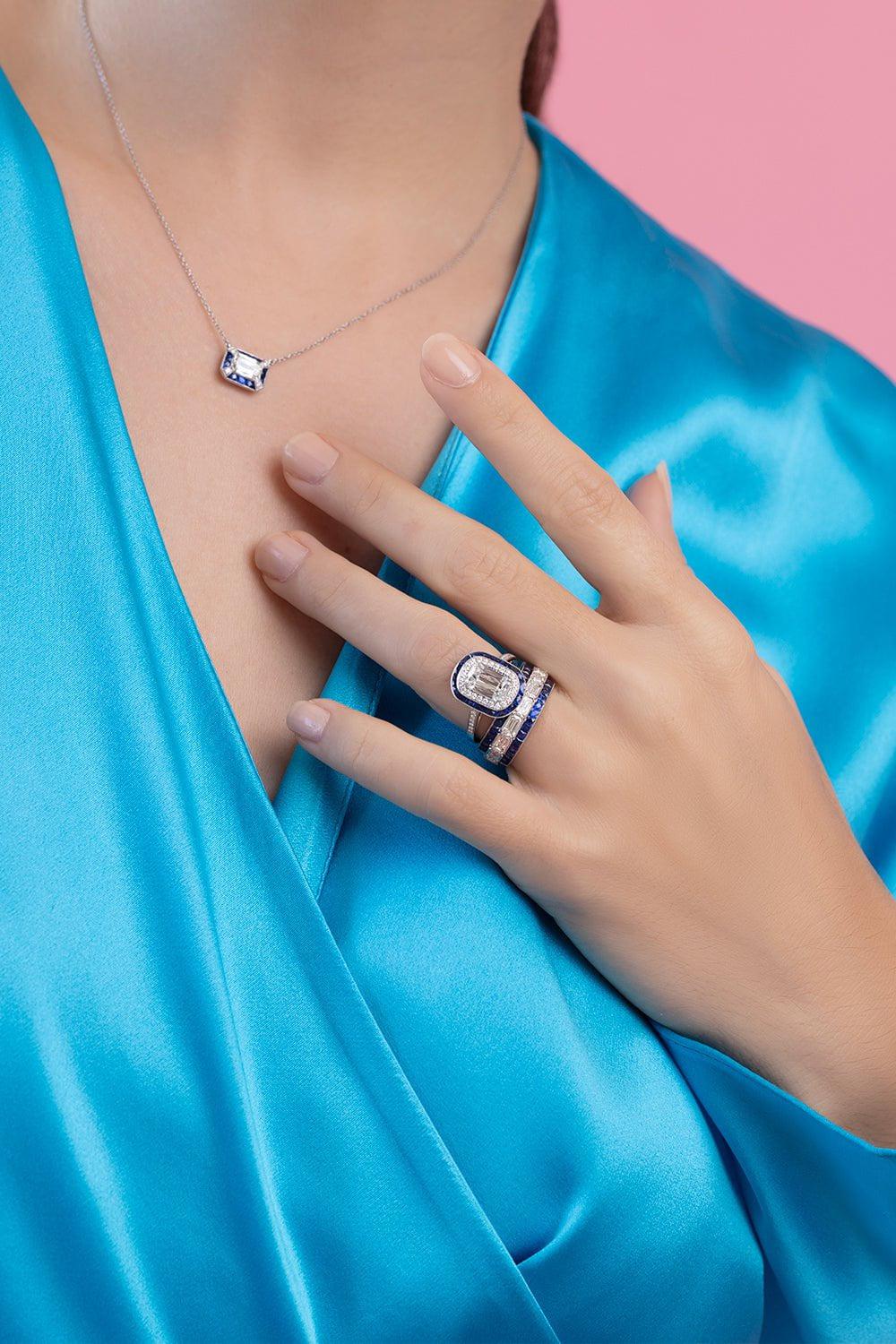KWIAT-East West Partway Sapphire Diamond Band Ring-PLATINUM