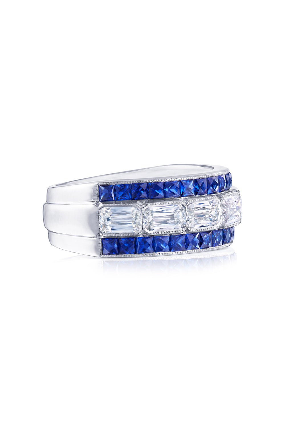 KWIAT-East West Partway Sapphire Diamond Band Ring-PLATINUM