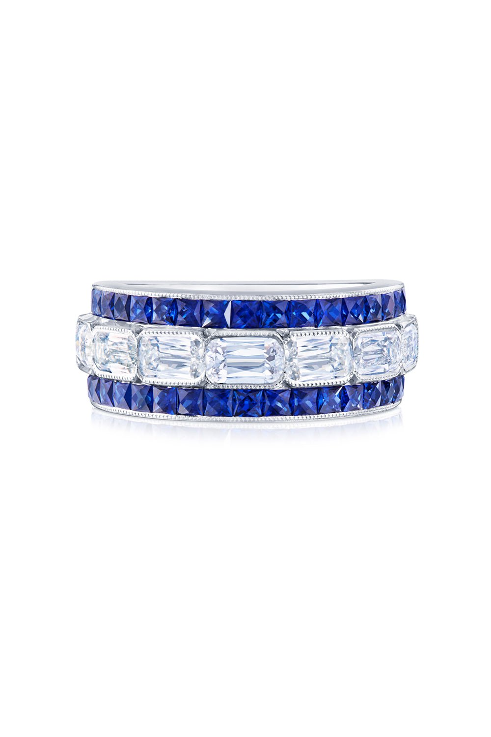 KWIAT-East West Partway Sapphire Diamond Band Ring-PLATINUM