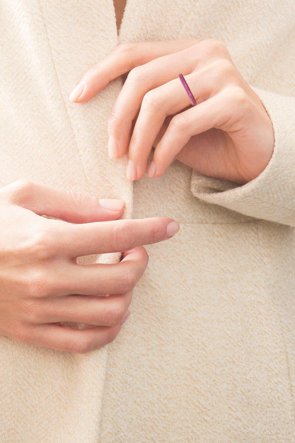 KWIAT-Moonlight 3-Row Pink Sapphire Ring-ROSE GOLD