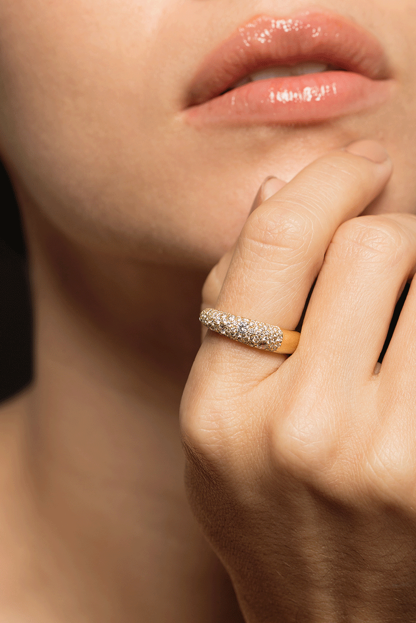 KWIAT-Moonlight 3-Row Ring with Pave Diamonds - Rose Gold-ROSE GOLD