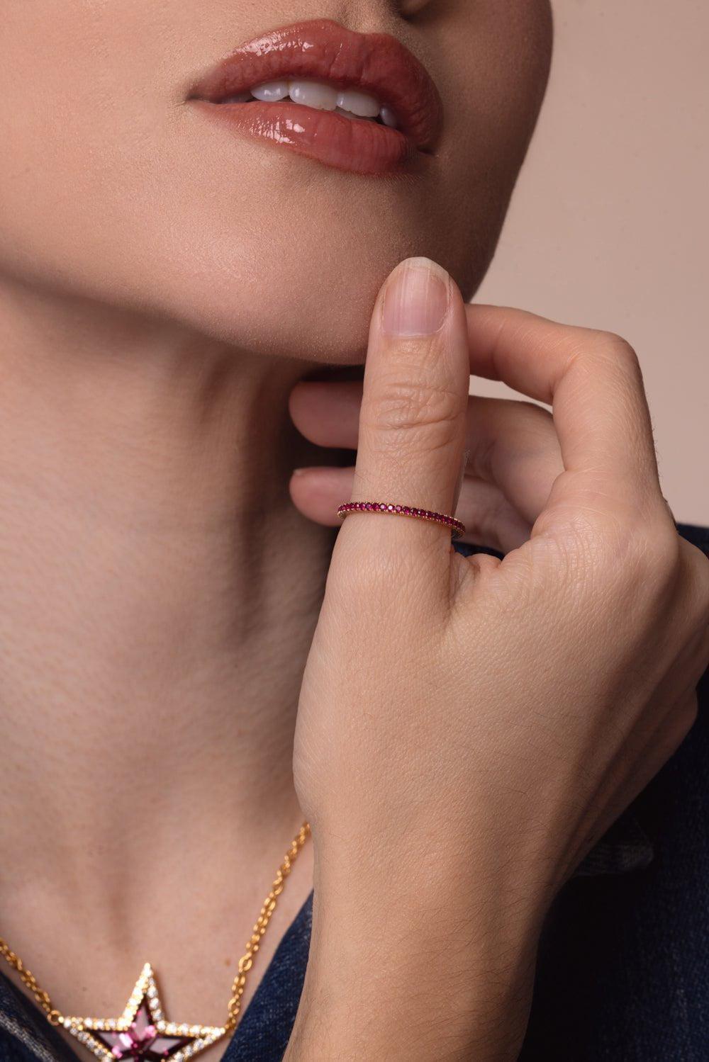 KWIAT-Stackable Slim Pink Sapphire Ring-ROSE GOLD