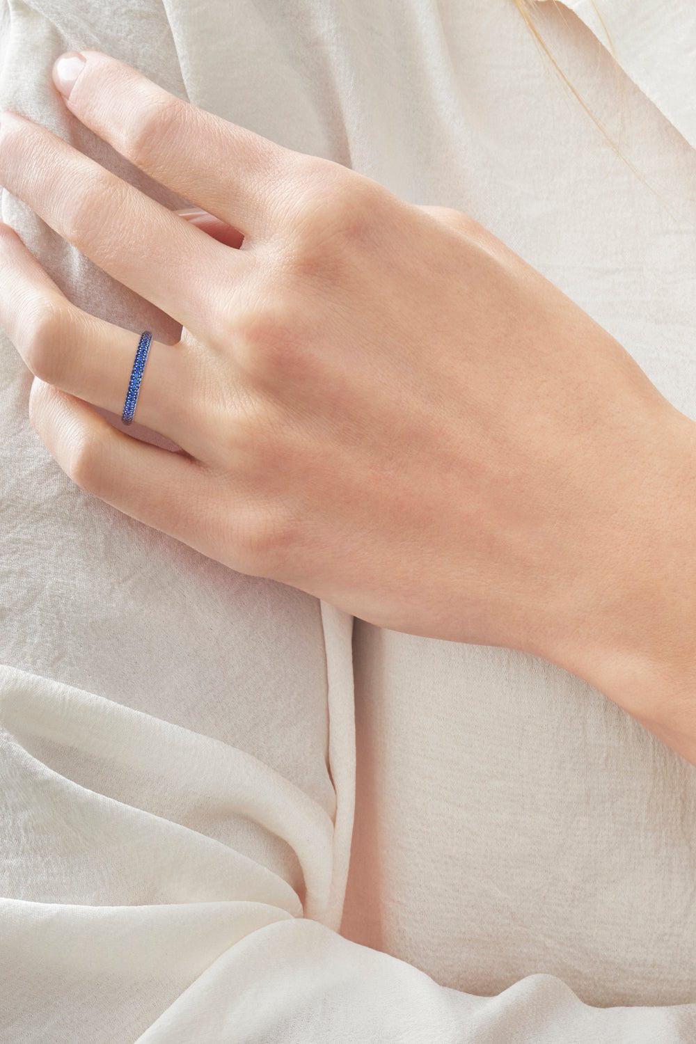 KWIAT-Moonlight 3-Row Blue Sapphire Ring-WHITE GOLD