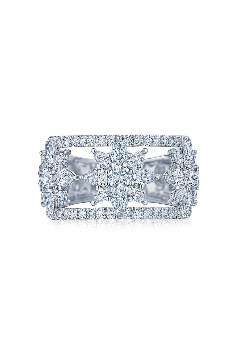 KWIAT-Three Station Open Star Ring-WHITE GOLD