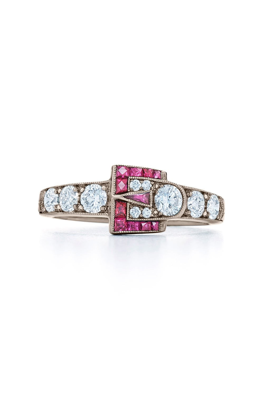 KWIAT-Vintage Diamond Ruby Buckle Ring-WHITE GOLD