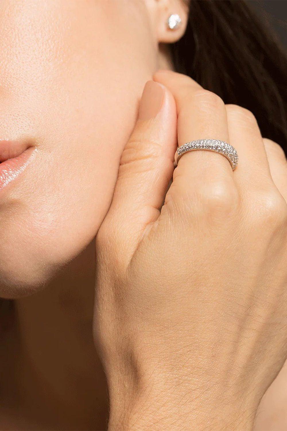 KWIAT-Moonlight 3-Row Ring with Pave Diamonds - White Gold-WHITE GOLD