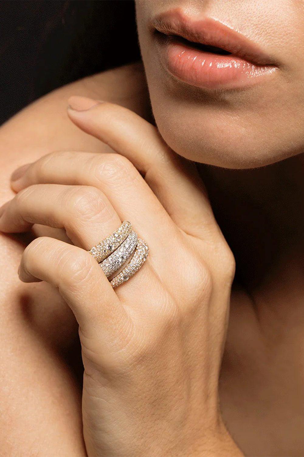 KWIAT-Moonlight 3-Row Ring with Pave Diamonds - White Gold-WHITE GOLD