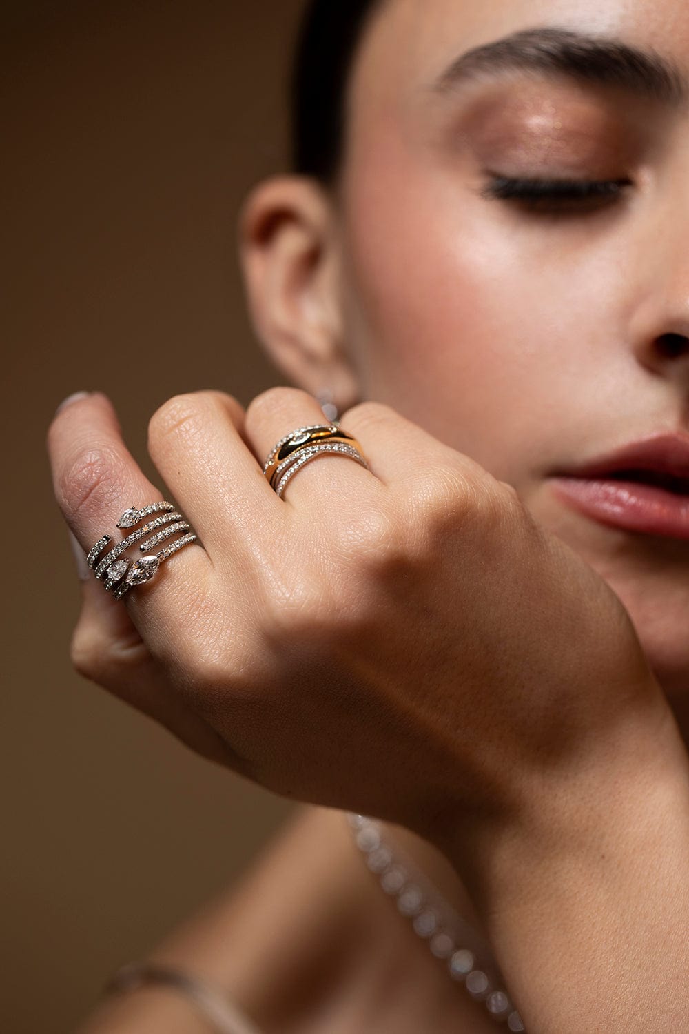 KWIAT-Orbit Wide Stacked Ring- Two Tone-YELLOW GOLD