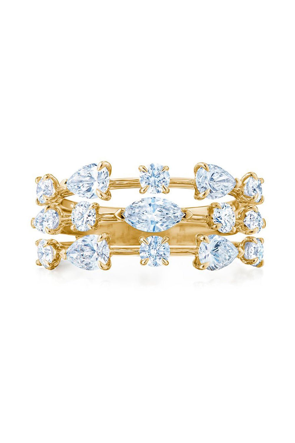 KWIAT-Starry Night 3 Row Mixed Diamond Ring-YELLOW GOLD