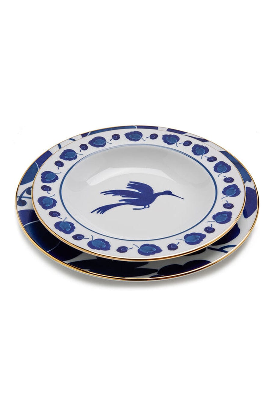 LA DOUBLEJ-Wildbird Blue Set of 2 Soup & Dinner Plates-WLDBRDBL