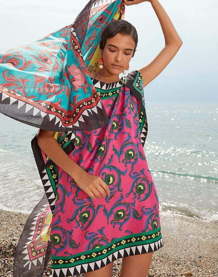 LA DOUBLEJ-Cartwheel Fuxia Silk Twill Scarf Dress-