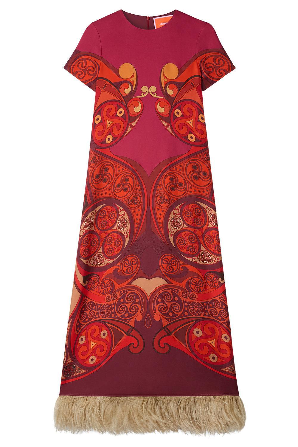 Feather Swing Dress - Alchemy Placee-RED-38-CLOTHINGDRESSEVENING-LA DOUBLEJ