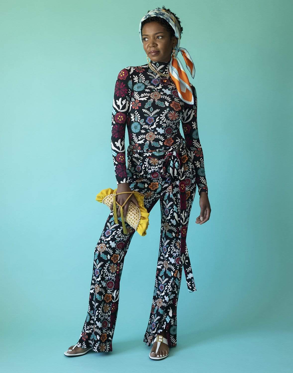 LA DOUBLEJ-Fire Flower in Punto Milano Jersey Slit Pants-