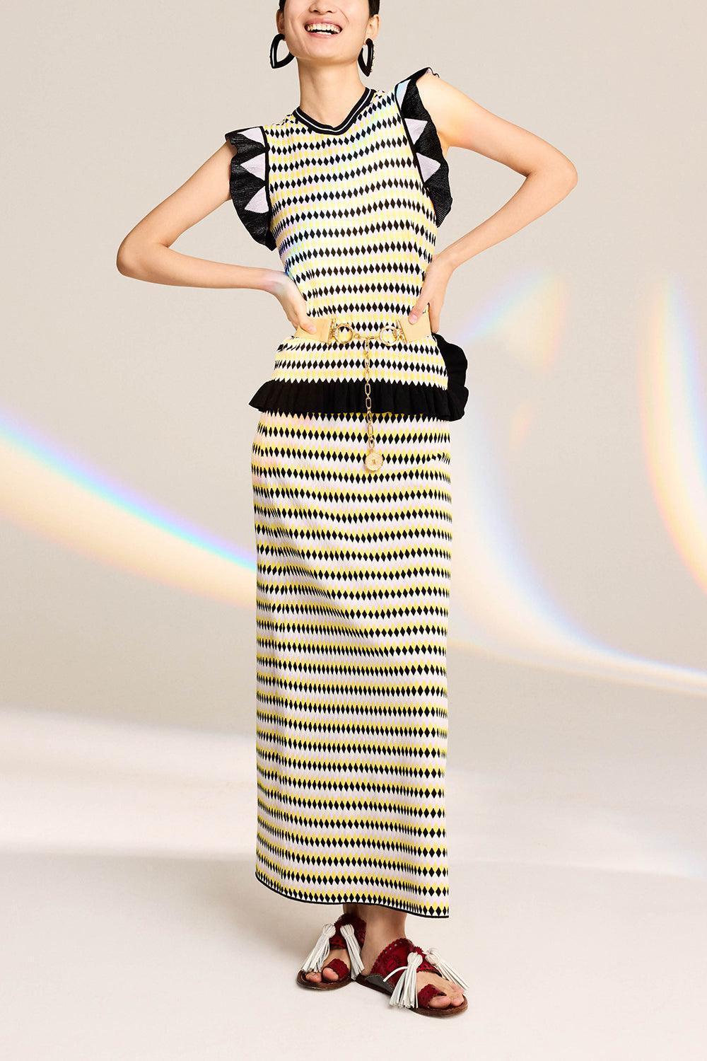 Checkers Skirt-YLBLKLLC-XS-CLOTHINGSKIRTMIDI-LA DOUBLEJ