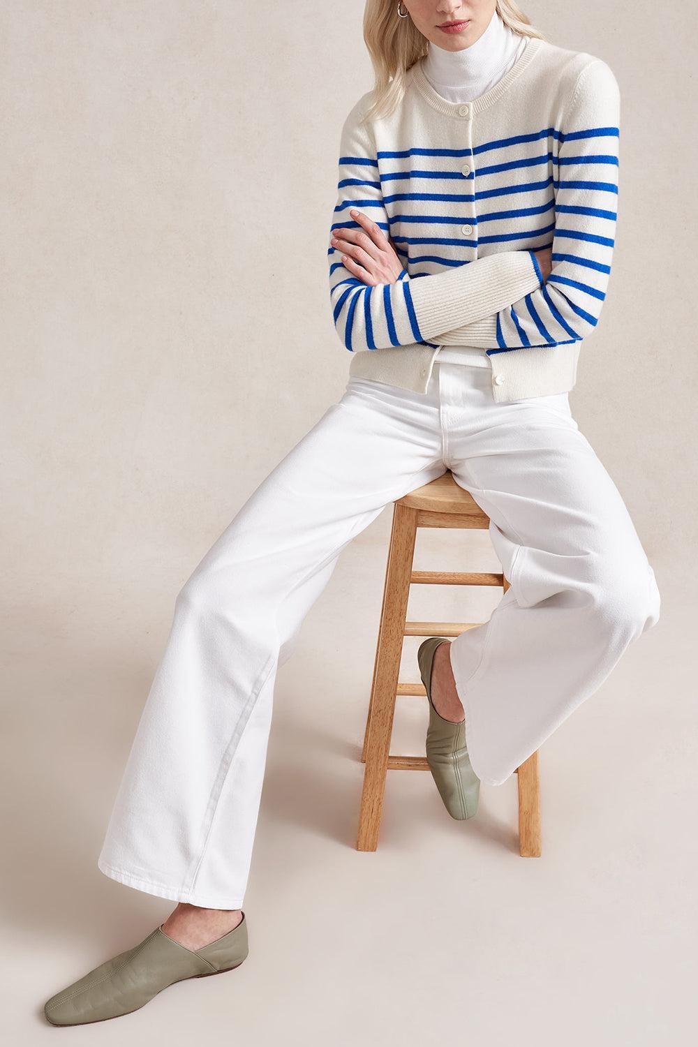 Striped Lean Lines Cardigan - Cream Cobalt-STRIPE-XS-CLOTHINGTOPCARDIGAN-LA LIGNE