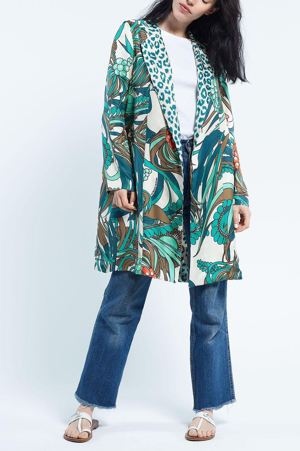 LA PRESTIC OUISTON-Liberte Kimono - Mix Corail Aqua Ecru-