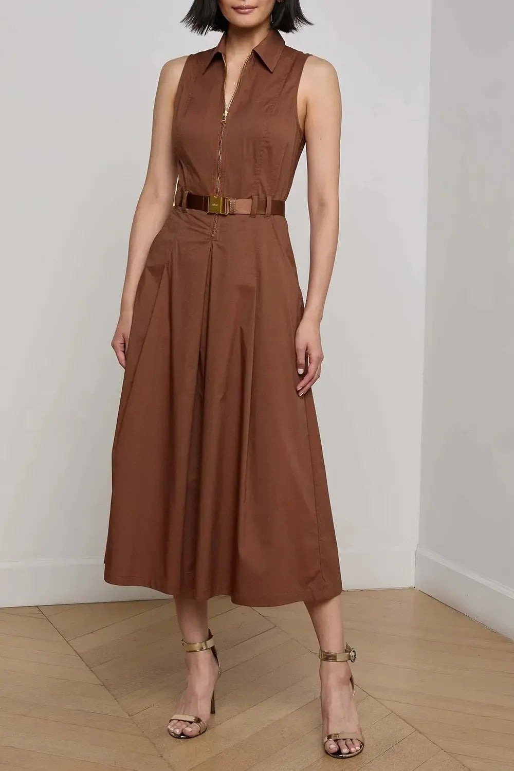 Kolton Midi Dress With Belt-NATURAL-0-CLOTHINGDRESSCASUAL-L'AGENCE