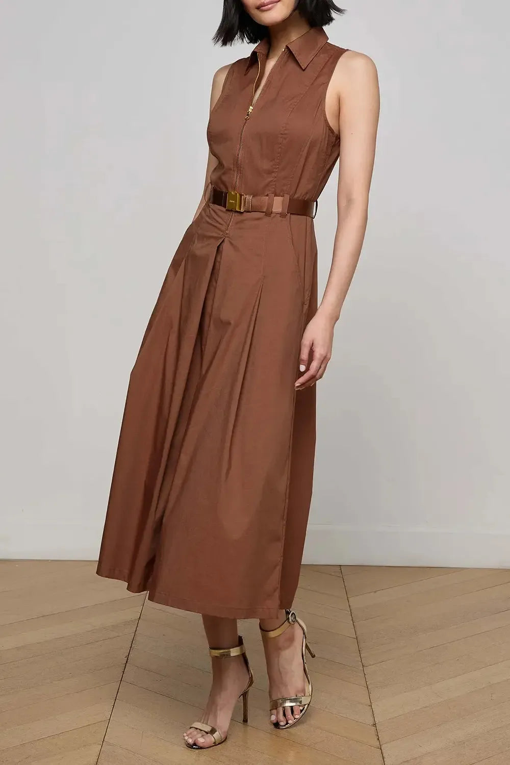 Kolton Midi Dress With Belt-NATURAL-0-CLOTHINGDRESSCASUAL-L'AGENCE