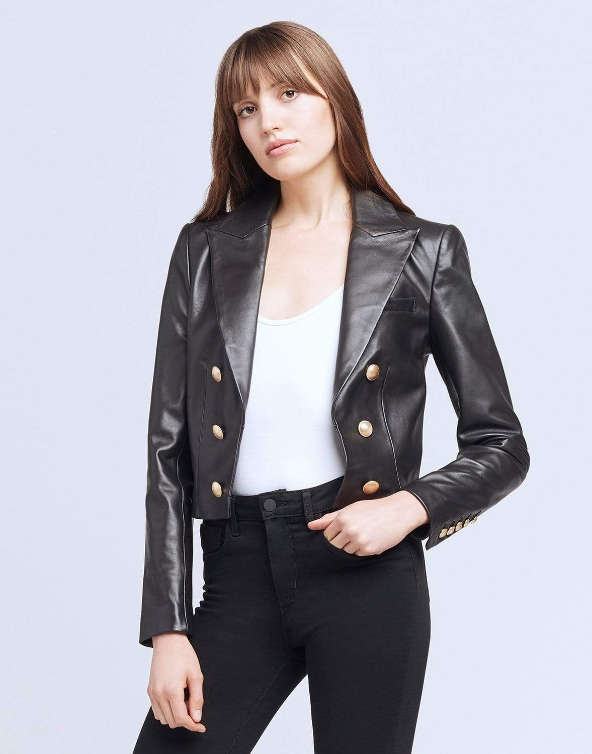 L'AGENCE-Black Inez Crop Blazer-