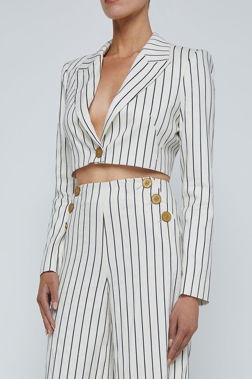 Izzie Blazer-VINTAGE WHITE/BLACK-2-CLOTHINGJACKETBLAZERS-L'AGENCE