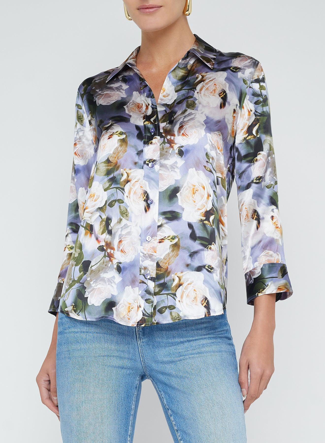 DANI BLOUSE - MULTI DISTRESSED FLORAL-MLTDSTRF-XS-CLOTHINGTOPBLOUSE-L'AGENCE