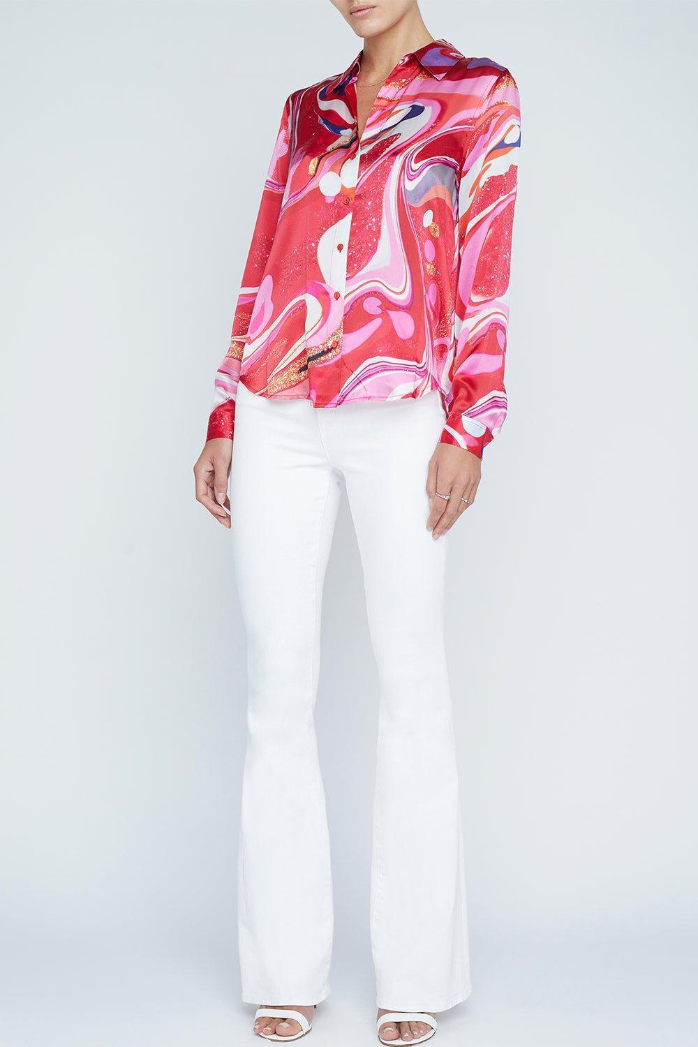 L'AGENCE-Tyler Blouse - Pink Tie Dye-