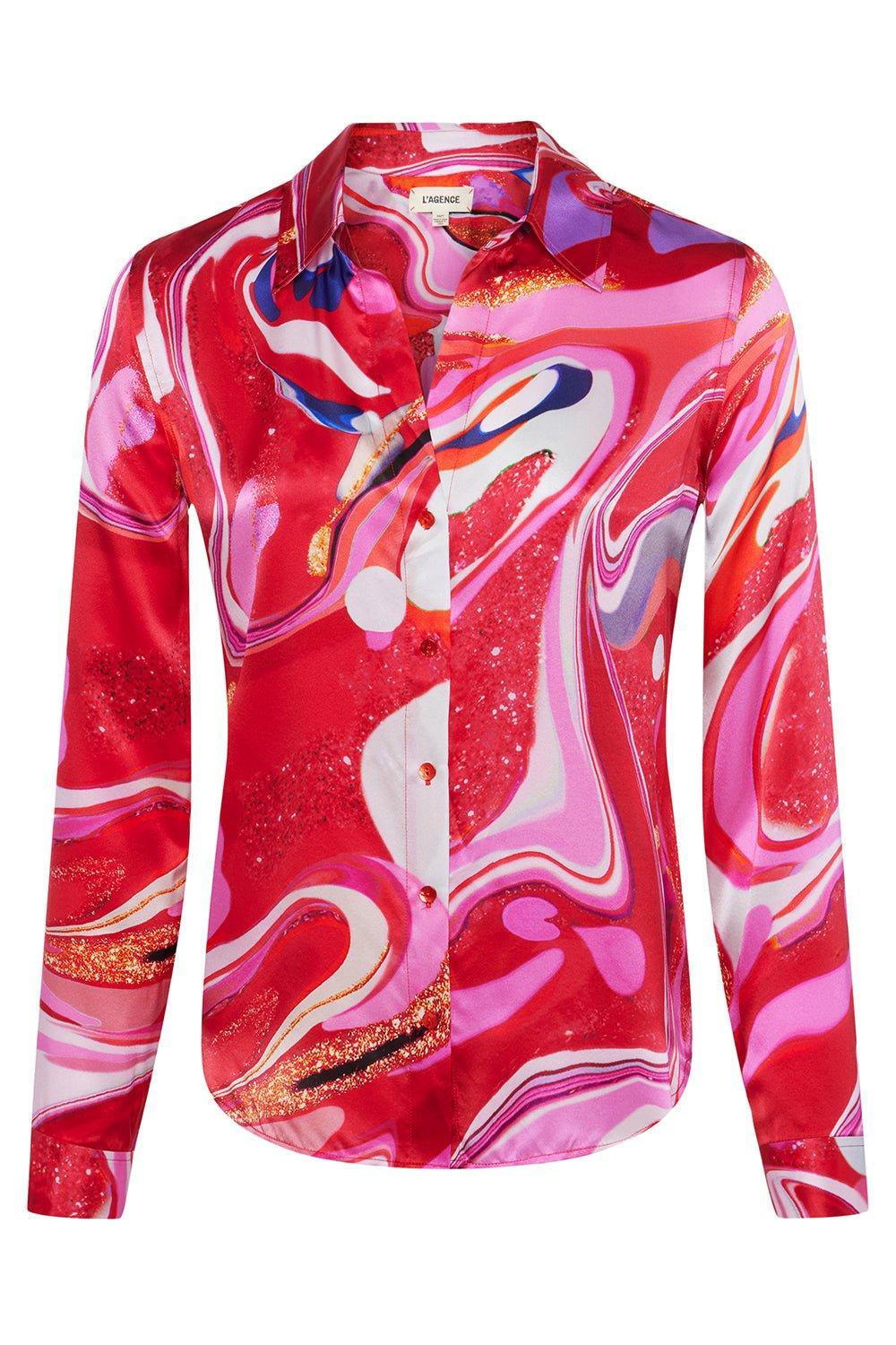 L'AGENCE-Tyler Blouse - Pink Tie Dye-