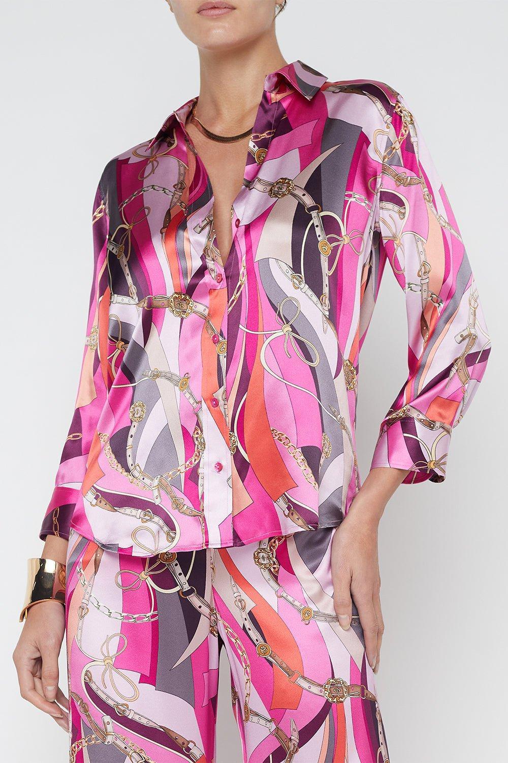 L'AGENCE-Dani Blouse - Pink Multi Buckle Swirl-